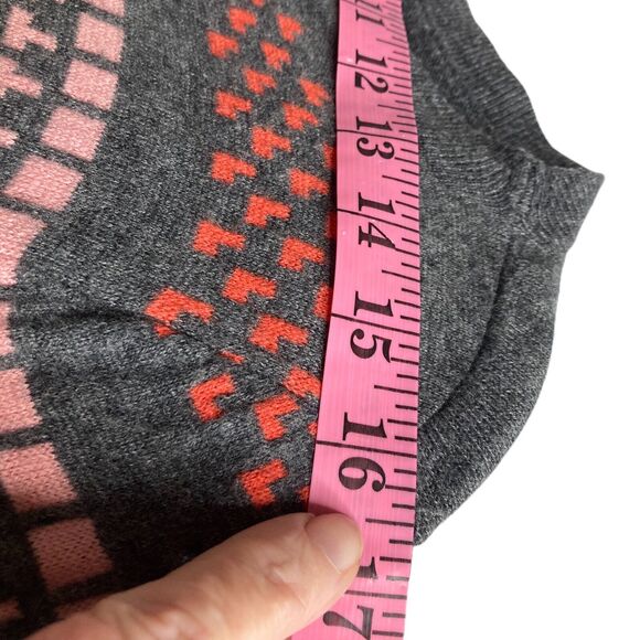 Talbots Nordic Fair Isle Lambswool Sweater Women L Wool Blend Gray Pink High-Low - Picture 9 of 15